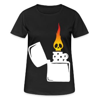 Flammenschädel und weißes Feuerzeug - Frauen T-Shirt atmungsaktiv - Schwarz - Vorne - AI Model Female 172 light (172cm)