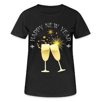 Bonne année avec coupe de et feux d’artifice - T-shirt respirant Femme - noir - Devant - AI Model Female 172 light (172cm)