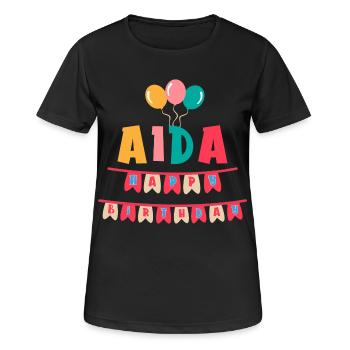 T-shirt Aida joyeux anniversaire joyeux anniversaire - T-shirt respirant Femme - noir - Devant - AI Model Female 172 light (172cm)