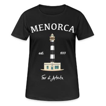 Minorque, Îles Baléares, dessin Leuchtturmd’Artrutx - T-shirt respirant Femme - noir - Devant - AI Model Female 172 light (172cm)