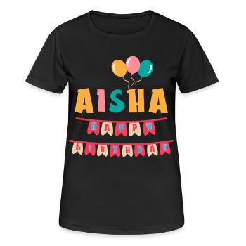 Aisha t-shirt joyeux anniversaire joyeux anniversaire - T-shirt respirant Femme - noir - Devant - AI Model Female 172 light (172cm)