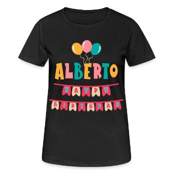 t-shirt joyeux anniversaire Alberto joyeux anniversaire - T-shirt respirant Femme - noir - Devant - AI Model Female 172 light (172cm)
