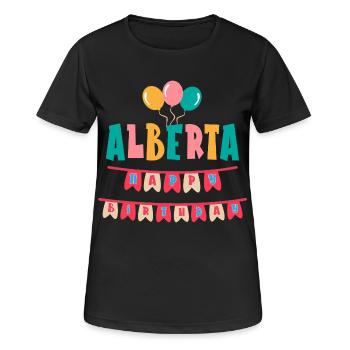 t-shirt joyeux anniversaire Alberta joyeux anniversaire - T-shirt respirant Femme - noir - Devant - AI Model Female 172 light (172cm)