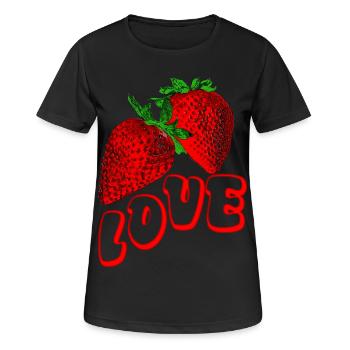 saftige Erdbeeren Liebe Frucht Obst reif saftig - Frauen T-Shirt atmungsaktiv - Schwarz - Vorne - AI Model Female 172 light (172cm)