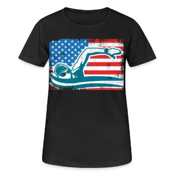 4. Juli Schwimmen - Frauen T-Shirt atmungsaktiv - Schwarz - Vorne - AI Model Female 172 light (172cm)
