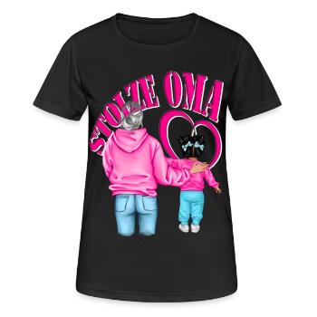 STOLZE OMA Enkelin schwarze Haare Herz Pink - Frauen T-Shirt atmungsaktiv - Schwarz - Vorne - AI Model Female 172 light (172cm)
