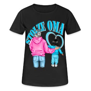 stolze Oma - Enkel schwarze Haare blaues Herz - Frauen T-Shirt atmungsaktiv - Schwarz - Vorne - AI Model Female 172 light (172cm)