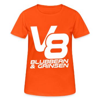 V8 - Blubbern & Grinsen - Frauen T-Shirt atmungsaktiv - Neonorange - Vorne - AI Model Female 172 dark (172cm)