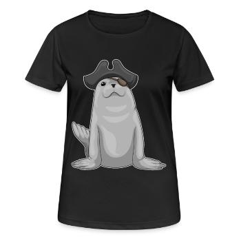 Seehund Pirat Augenklappe - Frauen T-Shirt atmungsaktiv - Schwarz - Vorne - AI Model Female 172 light (172cm)
