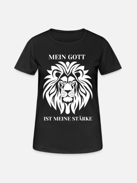 Mein Gott ist meine Stärke Löwe - Frauen T-Shirt atmungsaktiv - Schwarz