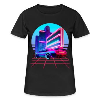 Retro Wave 80s Skyline Electro-Wave Vaporwave - Frauen T-Shirt atmungsaktiv - Schwarz - Vorne - AI Model Female 172 light (172cm)
