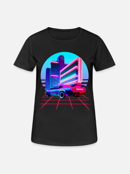 Retro Wave 80s Skyline Electro-Wave Vaporwave - Women's Breathable T-Shirt - black
