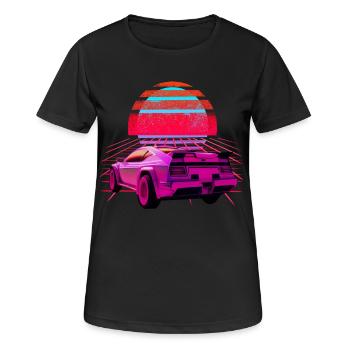 Voiture de sport Retro Wave Sunset Vaporwave - T-shirt respirant Femme - noir - Devant - AI Model Female 172 light (172cm)