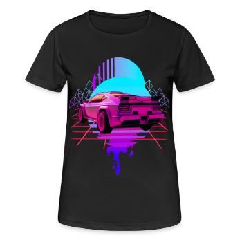 Retro Wave Sportwagen Vaporwave - Frauen T-Shirt atmungsaktiv - Schwarz - Vorne - AI Model Female 172 light (172cm)