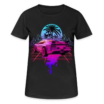 Retro Wave Sportwagen Vaporwave - Frauen T-Shirt atmungsaktiv - Schwarz - Vorne - AI Model Female 172 light (172cm)