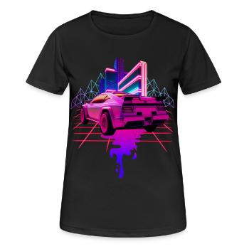 Retro Wave Sportwagen Vaporwave - Frauen T-Shirt atmungsaktiv - Schwarz - Vorne - AI Model Female 172 light (172cm)