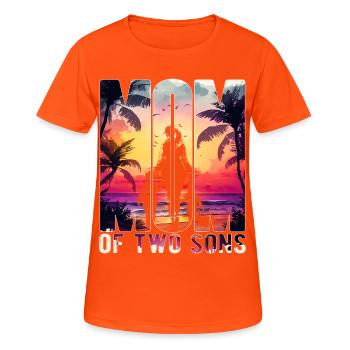 Mutter mit zwei Söhnen Muttertag Strand Mama Kind - Frauen T-Shirt atmungsaktiv - Neonorange - Vorne - AI Model Female 172 dark (172cm)