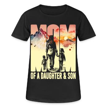 Mutter mit Tochter Sohn Muttertag Berge Mama Kind - Frauen T-Shirt atmungsaktiv - Schwarz - Vorne - AI Model Female 172 light (172cm)