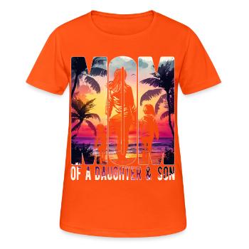 Mutter mit Tochter Sohn Muttertag Strand Mama Kind - Frauen T-Shirt atmungsaktiv - Neonorange - Vorne - AI Model Female 172 dark (172cm)