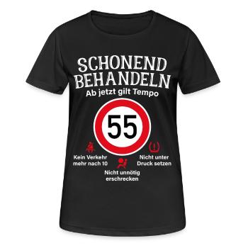 55. Geburtstag Schonend Behandeln 55 Tempolimit 55 - Frauen T-Shirt atmungsaktiv - Schwarz - Vorne - AI Model Female 172 light (172cm)