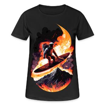 Surfender Astronaut - Frauen T-Shirt atmungsaktiv - Schwarz - Vorne - AI Model Female 172 light (172cm)