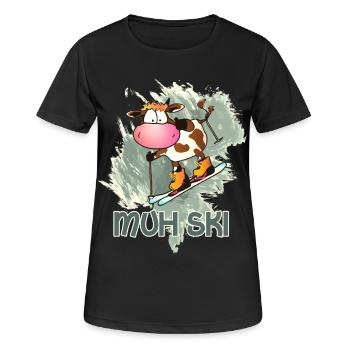 Muh Ski - Frauen T-Shirt atmungsaktiv - Schwarz - Vorne - AI Model Female 172 light (172cm)