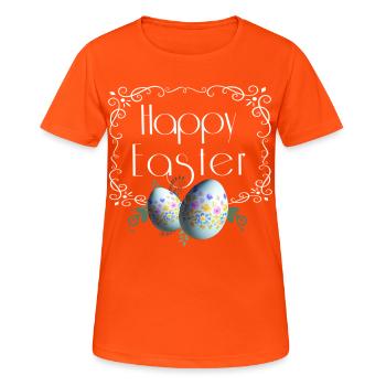 Happy Easter lettering with Easter eggs - Women's Breathable T-Shirt - neon orange - Front - AI Model Female 172 dark (172cm)