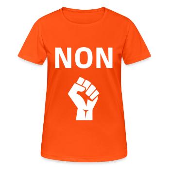 NON dessin pour manif, manifestation, réforme - T-shirt respirant Femme - orange néon - Devant - AI Model Female 172 dark (172cm)