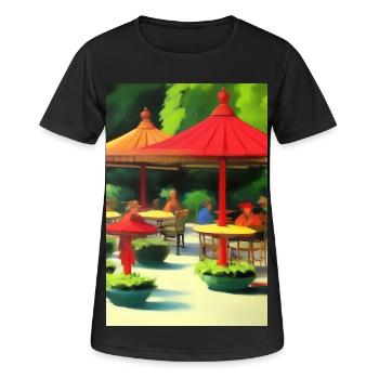 Asiatisches Cafe im Freien - Frauen T-Shirt atmungsaktiv - Schwarz - Vorne - AI Model Female 172 light (172cm)