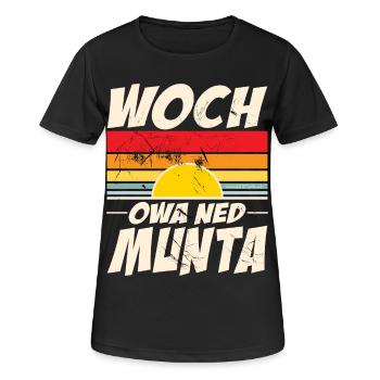 woch owa ned munta - wach aber noch nicht munter - Frauen T-Shirt atmungsaktiv - Schwarz - Vorne - AI Model Female 172 light (172cm)