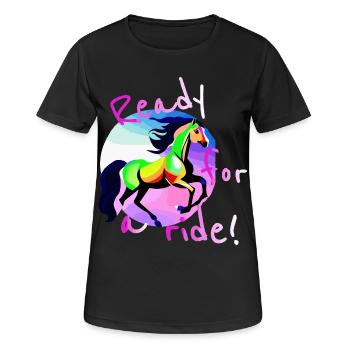 Motif coloré de fille montante galop à cheval - T-shirt respirant Femme - noir - Devant - AI Model Female 172 light (172cm)