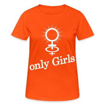seulement pour les femmes - Maîtresse lesbienne - T-shirt respirant Femme - orange néon - Devant - AI Model Female 172 dark (172cm)