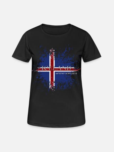 Flagge von Island Grunge, Isländischer Stolz - Frauen T-Shirt atmungsaktiv - Schwarz