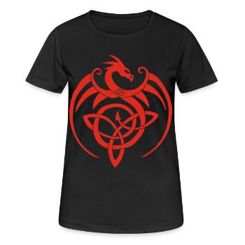 Roter Drache und keltisches Symbol - Frauen T-Shirt atmungsaktiv - Schwarz - Vorne - AI Model Female 172 light (172cm)