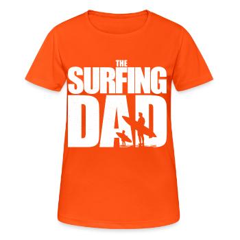 Surfer, Surfing Dad, Surfing Child, Wellenreiten - Women's Breathable T-Shirt - neon orange - Front - AI Model Female 172 dark (172cm)