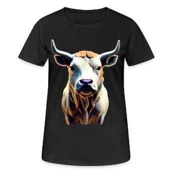 Vache - taureau avec cornes - T-shirt respirant Femme - noir - Devant - AI Model Female 172 light (172cm)