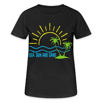 Meer, Sonne und Sand - Frauen T-Shirt atmungsaktiv - Schwarz - Vorne - AI Model Female 172 light (172cm)
