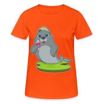Seehund Waffeleis - Frauen T-Shirt atmungsaktiv - Neonorange - Vorne - AI Model Female 172 dark (172cm)