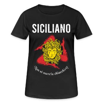 Non ni manciu chiacchiri! Trinacria Sizilianer - Frauen T-Shirt atmungsaktiv - Schwarz - Vorne - AI Model Female 172 light (172cm)