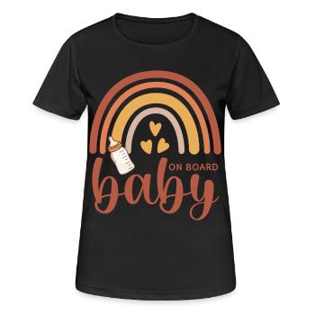 Boho Regenbogen Herzen Babyflasche Baby on Board - Frauen T-Shirt atmungsaktiv - Schwarz - Vorne - AI Model Female 172 light (172cm)