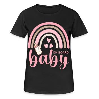 Boho Regenbogen Herzen Babyflasche Baby on Board - Frauen T-Shirt atmungsaktiv - Schwarz - Vorne - AI Model Female 172 light (172cm)