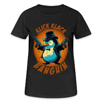 Klick klack Panguin Pinguin mit Pistolen - Frauen T-Shirt atmungsaktiv - Schwarz - Vorne - AI Model Female 172 light (172cm)