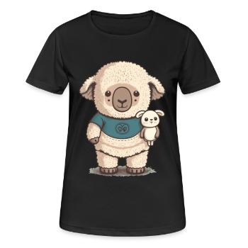 Verschlafenes Schaf mit Kuscheltier - Frauen T-Shirt atmungsaktiv - Schwarz - Vorne - AI Model Female 172 light (172cm)