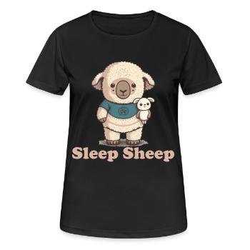 Schlaf Schaf mit Kuscheltier - Frauen T-Shirt atmungsaktiv - Schwarz - Vorne - AI Model Female 172 light (172cm)