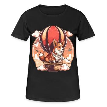 Dog in hot air balloon in pink clouds - Women's Breathable T-Shirt - black - Front - AI Model Female 172 light (172cm)