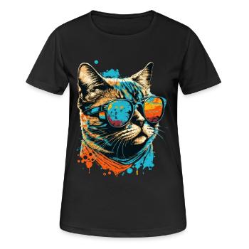 Chat avec des lunettes de soleil - T-shirt respirant Femme - noir - Devant - AI Model Female 172 light (172cm)