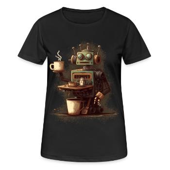 Kaffee kochender Roboter - Frauen T-Shirt atmungsaktiv - Schwarz - Vorne - AI Model Female 172 light (172cm)