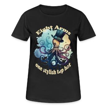 Eight arms, a stylish hat, octopus - Women's Breathable T-Shirt - black - Front - AI Model Female 172 light (172cm)