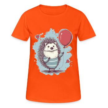 süsser Igel mit Luftballon - Frauen T-Shirt atmungsaktiv - Neonorange - Vorne - AI Model Female 172 dark (172cm)