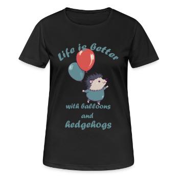 Petit hérisson avec ballons et lettrage - T-shirt respirant Femme - noir - Devant - AI Model Female 172 light (172cm)
